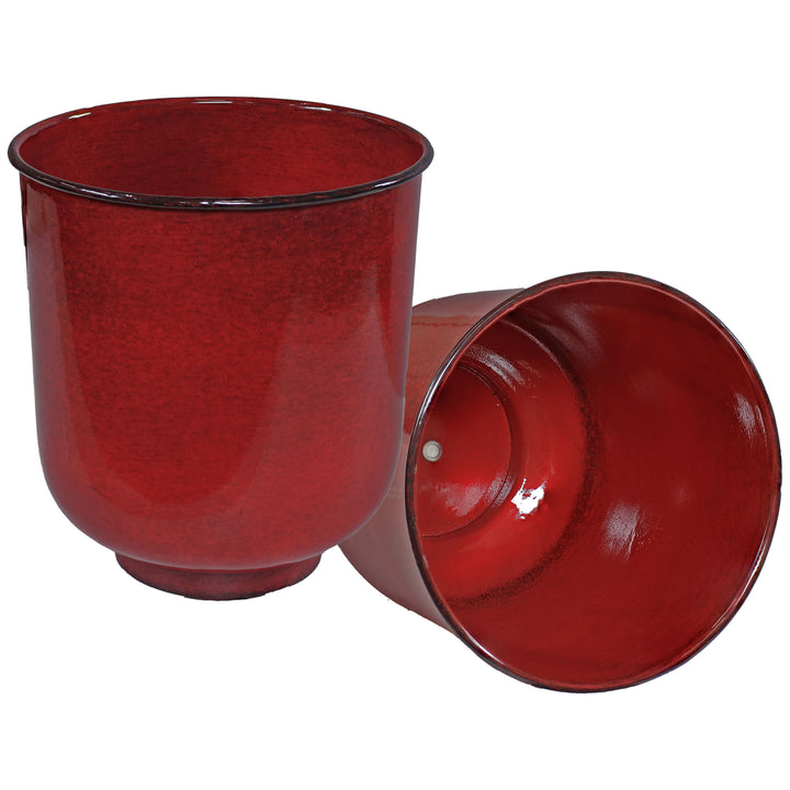 Sunnydaze Vivian Metal Planter - 11 in - Ruby Glaze - Set of 2 Image 1