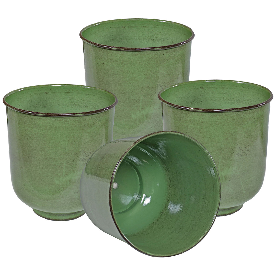 Sunnydaze Vivian Metal Planter - 11 in - Jade Glaze - Set of 4 Image 1