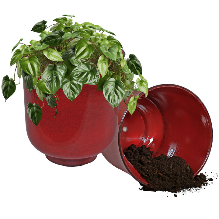 Sunnydaze Vivian Metal Planter - 11 in - Ruby Glaze - Set of 2 Image 4