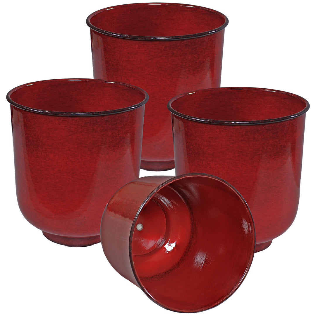 Sunnydaze Vivian Metal Planter - 11 in - Ruby Glaze - Set of 4 Image 1