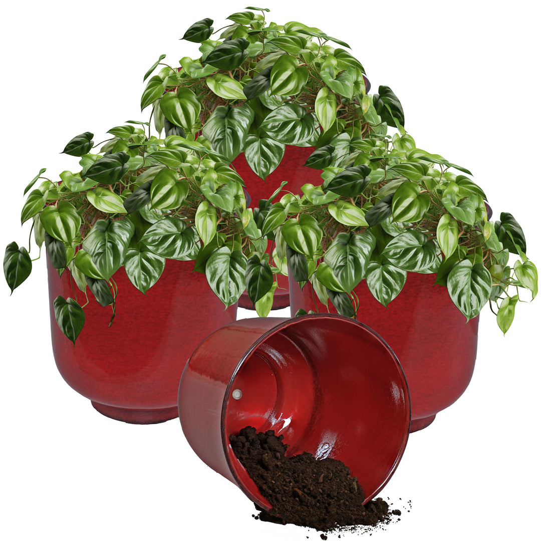 Sunnydaze Vivian Metal Planter - 11 in - Ruby Glaze - Set of 4 Image 4