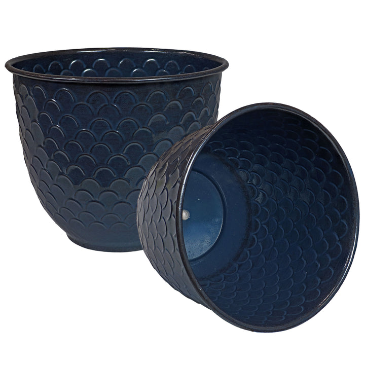 Sunnydaze Dinah Metal Planter - 12.5 in - Navy Glaze - Set of 2 Image 1