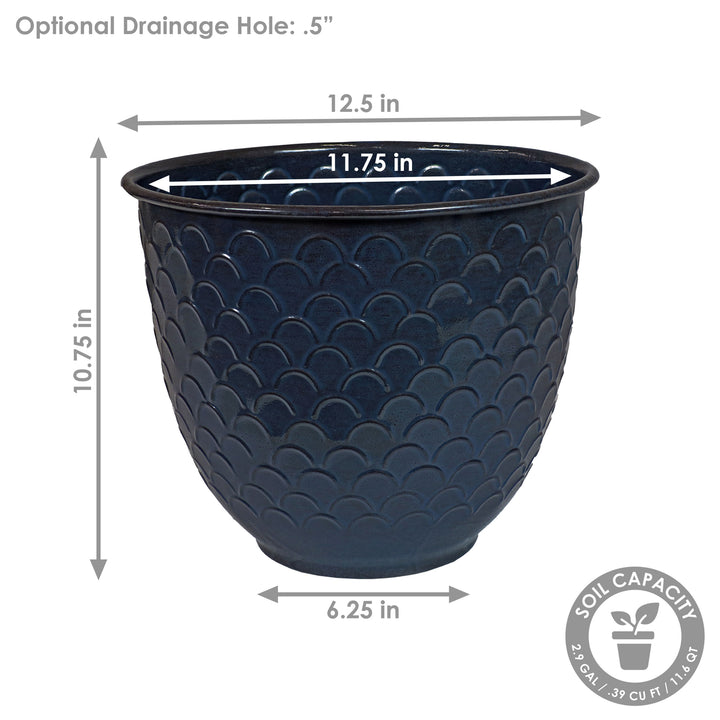 Sunnydaze Dinah Metal Planter - 12.5 in - Navy Glaze - Set of 2 Image 2