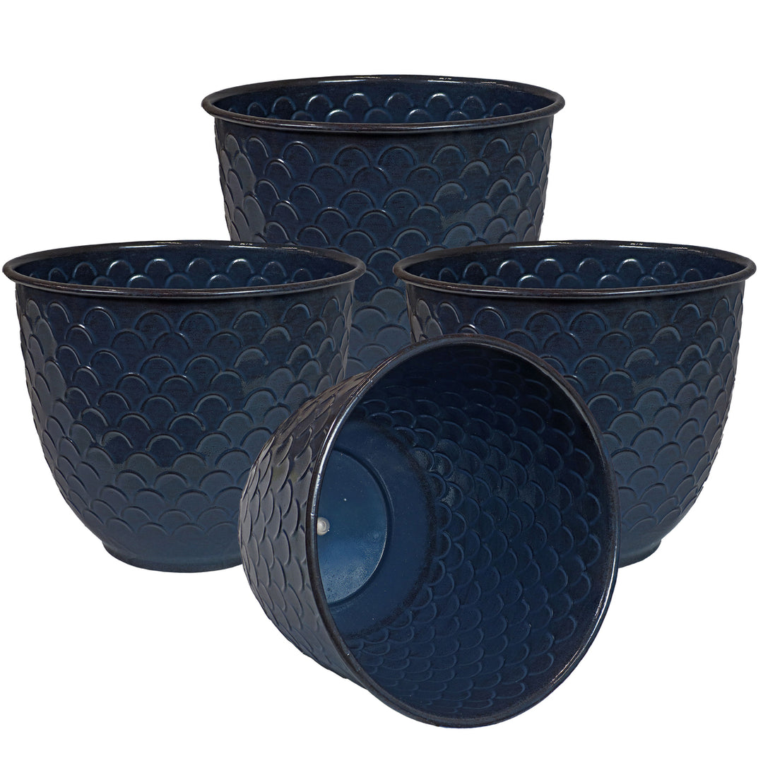 Sunnydaze Dinah Metal Planter - 12.5 in - Navy Glaze - Set of 4 Image 1