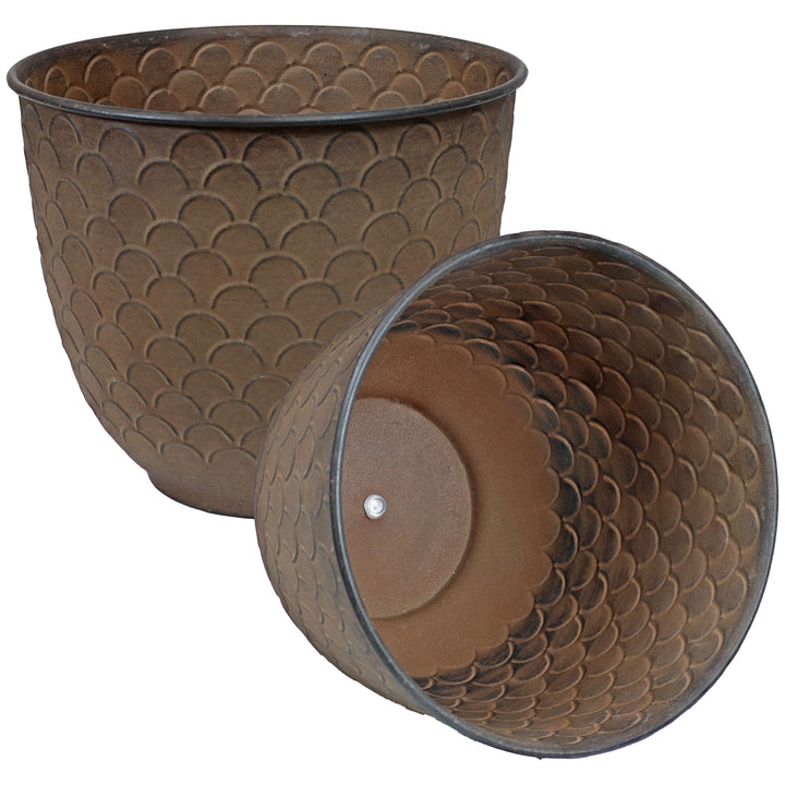 Sunnydaze Dinah Metal Planter - 12.5 in - Matte Brown - Set of 2 Image 1