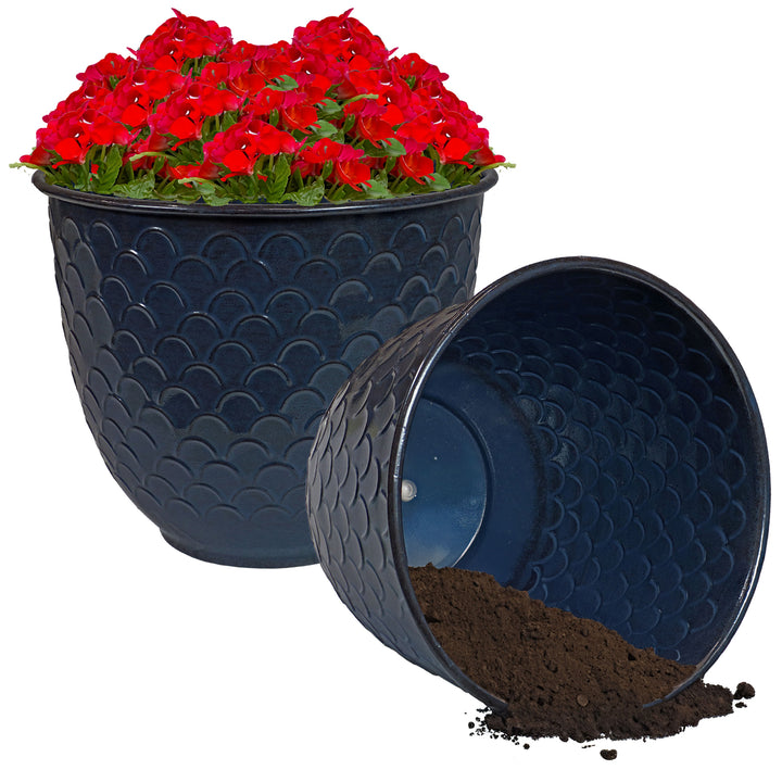 Sunnydaze Dinah Metal Planter - 12.5 in - Navy Glaze - Set of 2 Image 5