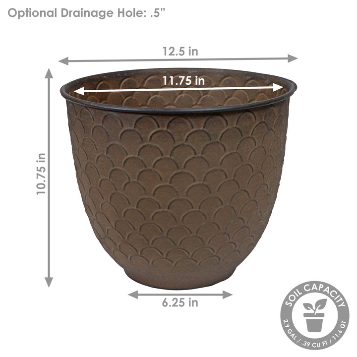 Sunnydaze Dinah Metal Planter - 12.5 in - Matte Brown - Set of 2 Image 2