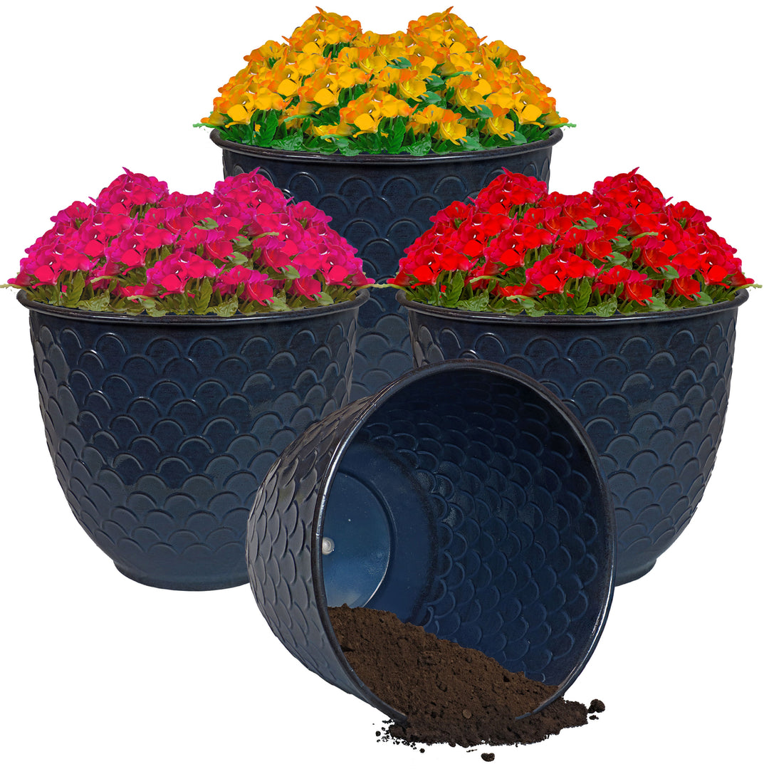 Sunnydaze Dinah Metal Planter - 12.5 in - Navy Glaze - Set of 4 Image 4