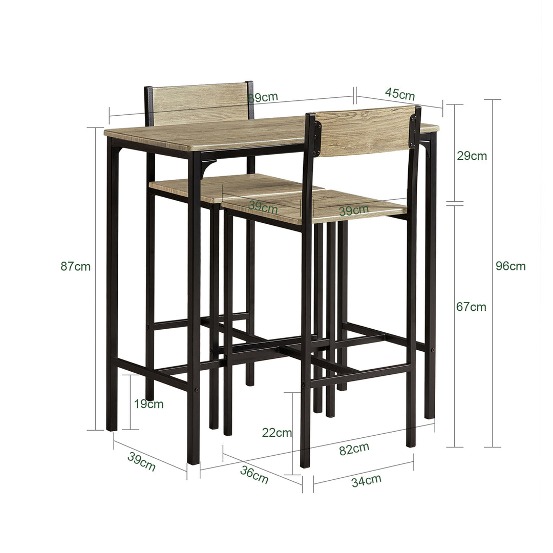 Haotian OGT03-N 3 Piece Dining Set Bar Table with 2 Stools MDF Metal Black Image 2