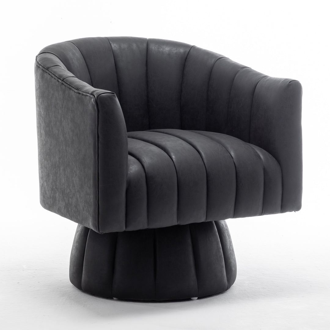 SEYNAR Mid-Century Swivel PU Leather Tufted Round Accent Barrel Chair Image 1