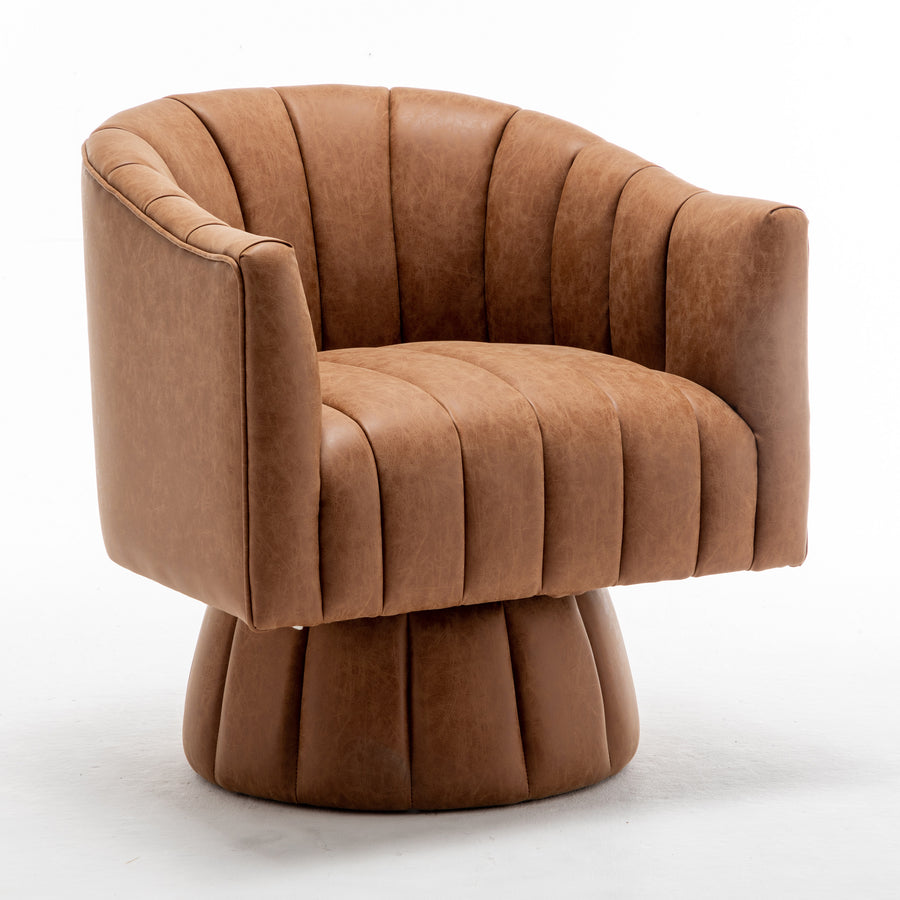 SEYNAR Mid-Century Swivel PU Leather Tufted Round Accent Barrel Chair Image 1