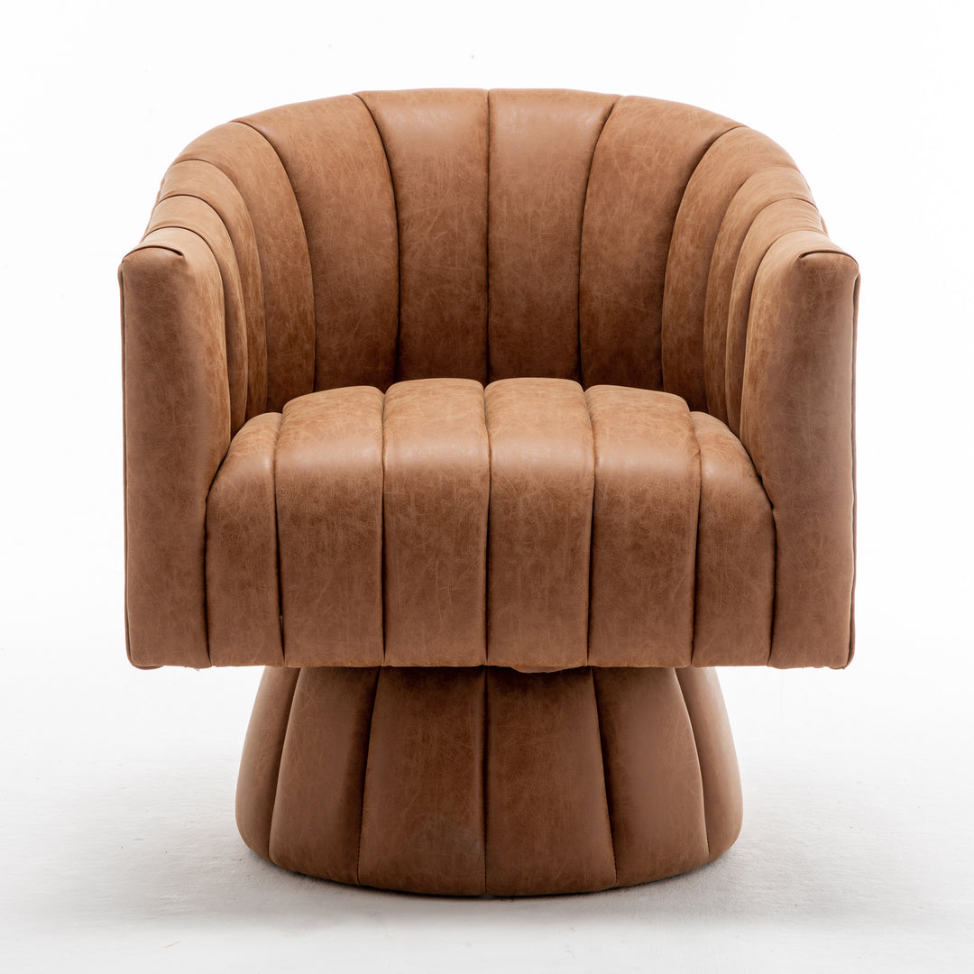SEYNAR Mid-Century Swivel PU Leather Tufted Round Accent Barrel Chair Image 5