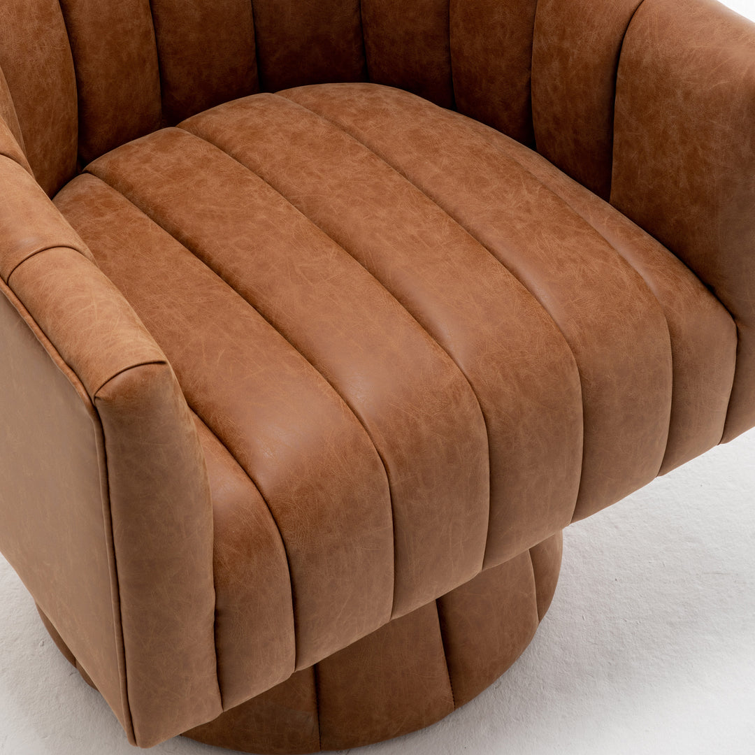 SEYNAR Mid-Century Swivel PU Leather Tufted Round Accent Barrel Chair Image 7