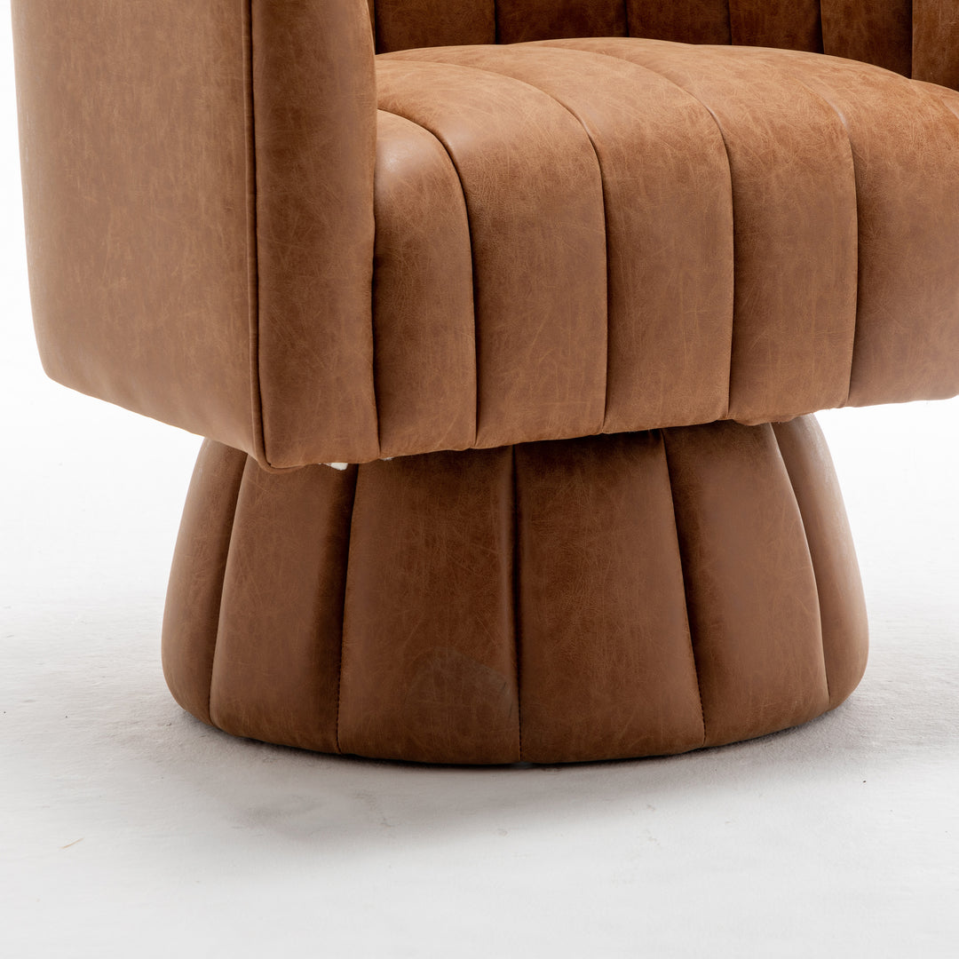 SEYNAR Mid-Century Swivel PU Leather Tufted Round Accent Barrel Chair Image 8