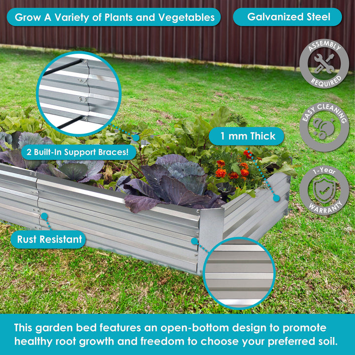 Sunnydaze Galvanized Steel Rectangle Raised Garden Bed - 3 x 6 - Silver Image 2