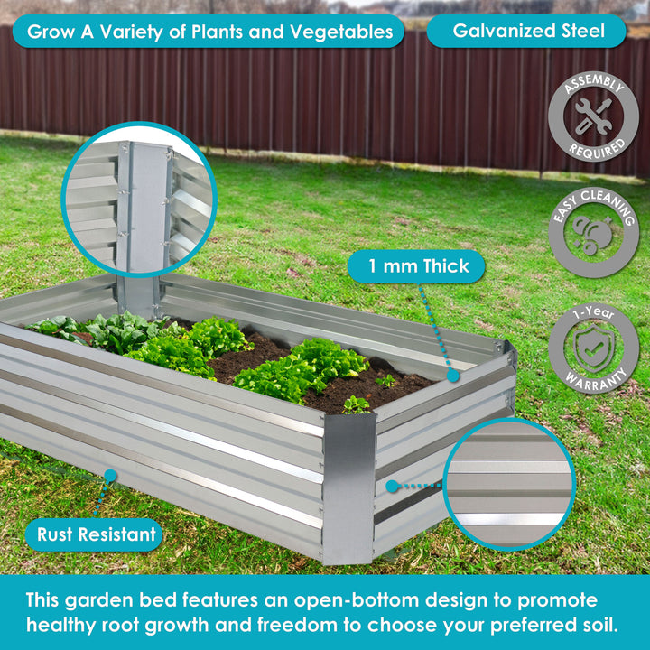 Sunnydaze Rectangle Galvanized Steel Raised Planter Bed - 4 x 2 ft - Silver Image 2