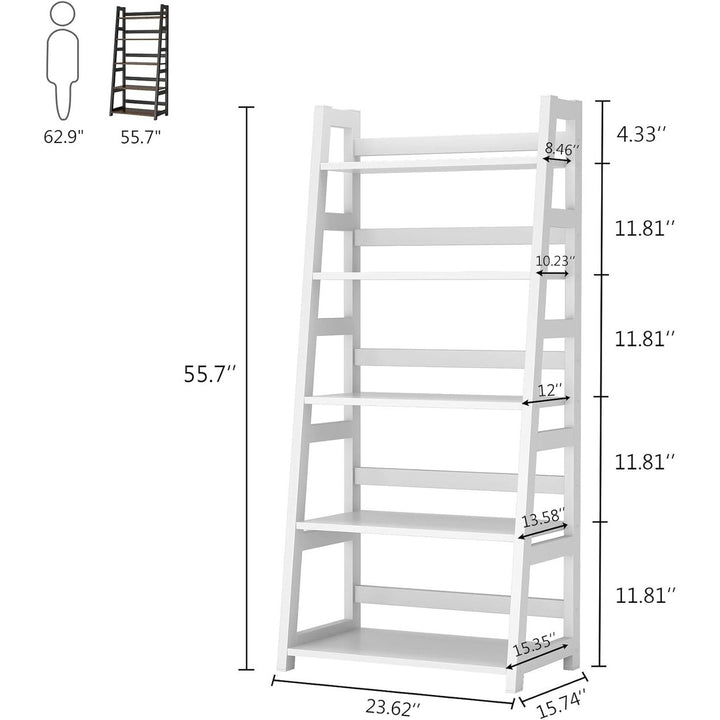 Tribesigns 5-Tier Ladder Bookshelf Modern Bookcase Black Metal and Wood Storage Image 4