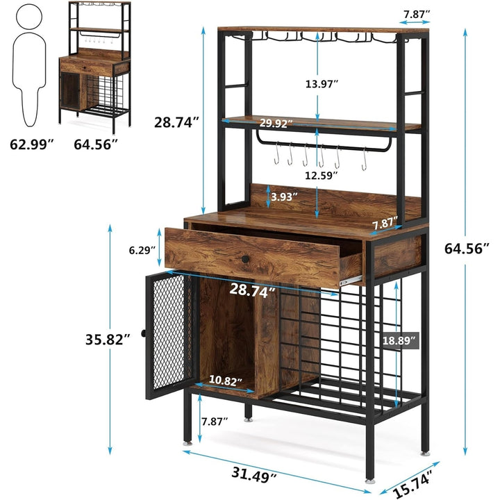 Tribesigns Wine Bar Cabinet with Storage Drawer, 64.56" Tall Freestanding Wine Rack Cabinet with 6 Hooks Image 6