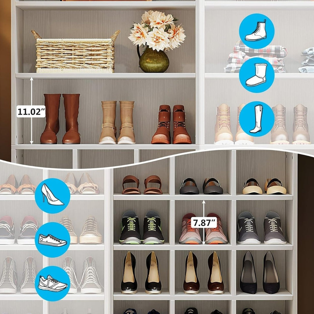 Tribesigns Shoe Cabinet, 24 Pair Freestanding Shoe Rack Storage Organizer with Side Hooks, Modern Shoe Storage Cabinet Image 3