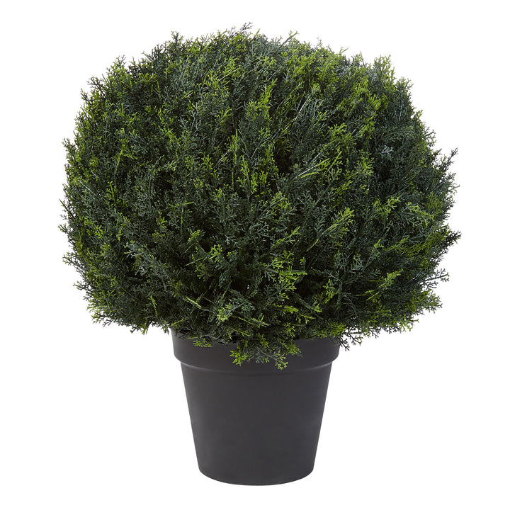 Faux Boxwood Realistic Plastic Decorative Topiary Arrangement and Weighted Pot Image 2