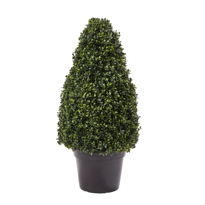 Faux Boxwood Realistic Plastic Decorative Topiary Arrangement and Weighted Pot Image 1