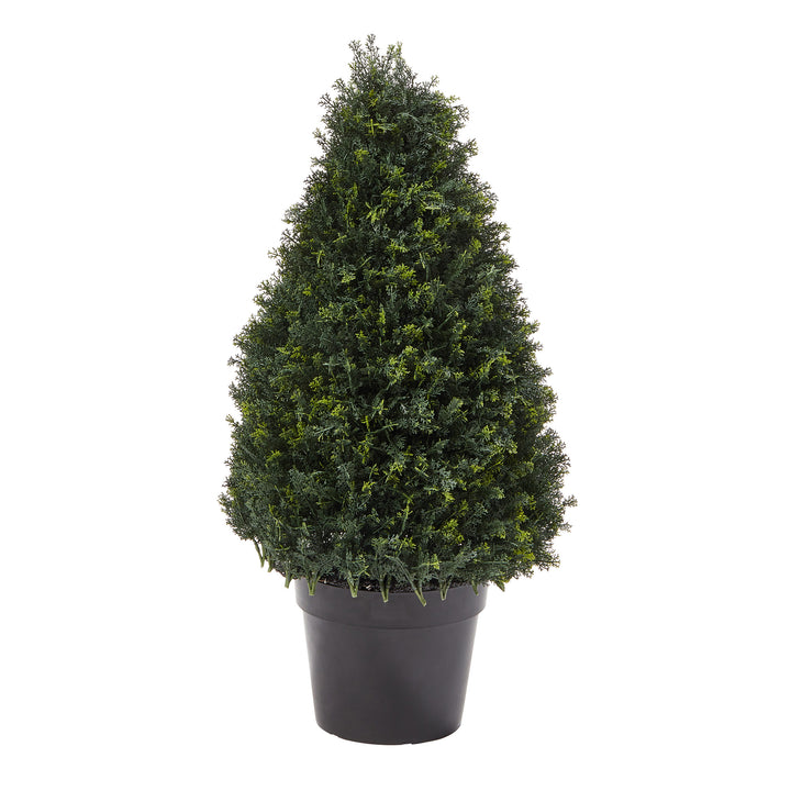 Faux Boxwood Realistic Plastic Decorative Topiary Arrangement and Weighted Pot Image 1