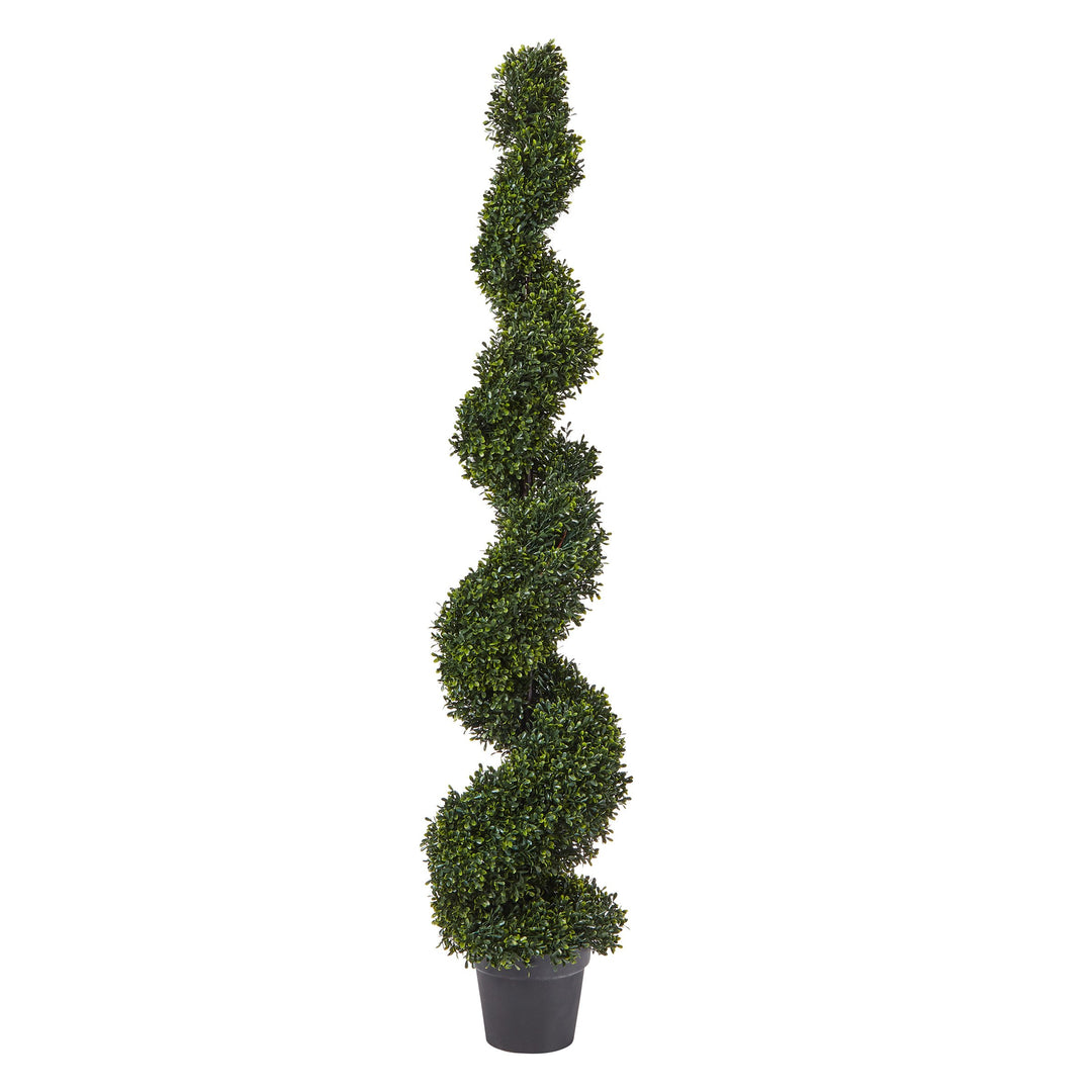 Faux Boxwood Realistic Plastic Decorative Topiary Arrangement and Weighted Pot Image 1