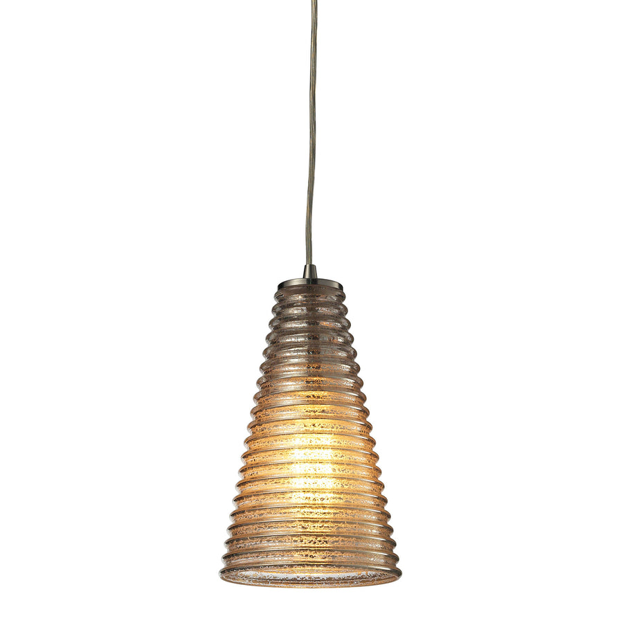 Ribbed Glass 6 Wide 1-Light Mini Pendant - Satin Nickel Image 1