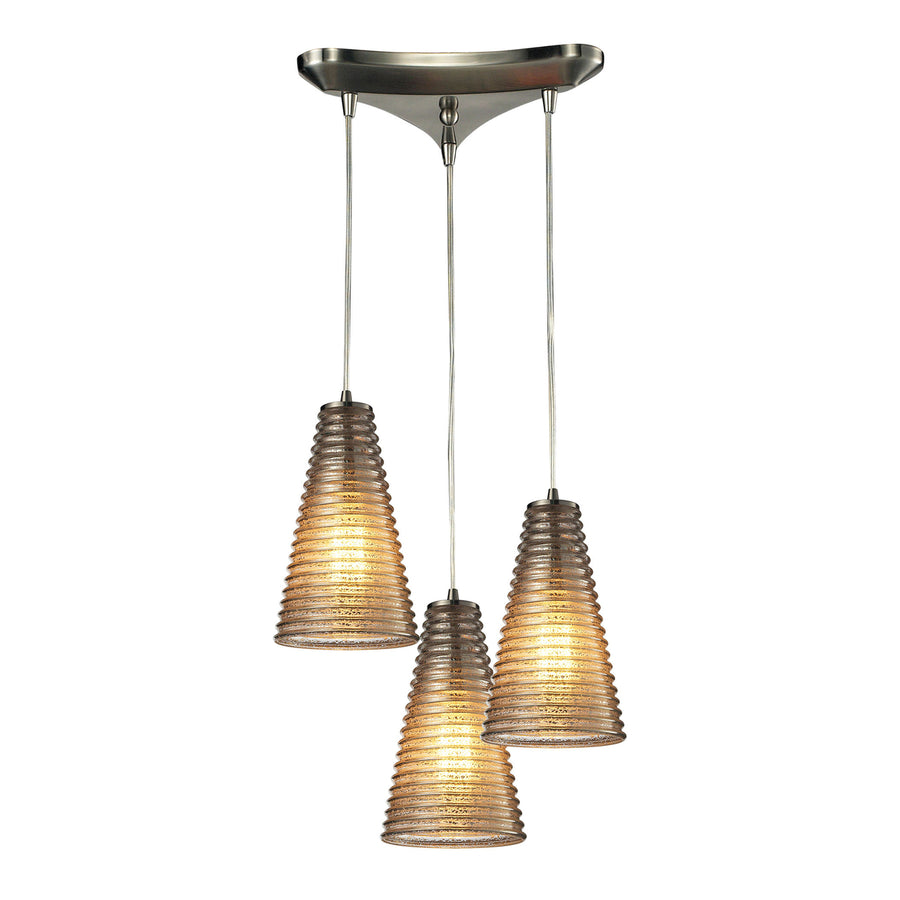 Ribbed Glass 10 Wide 3-Light Mini Pendant - Satin Nickel Image 1