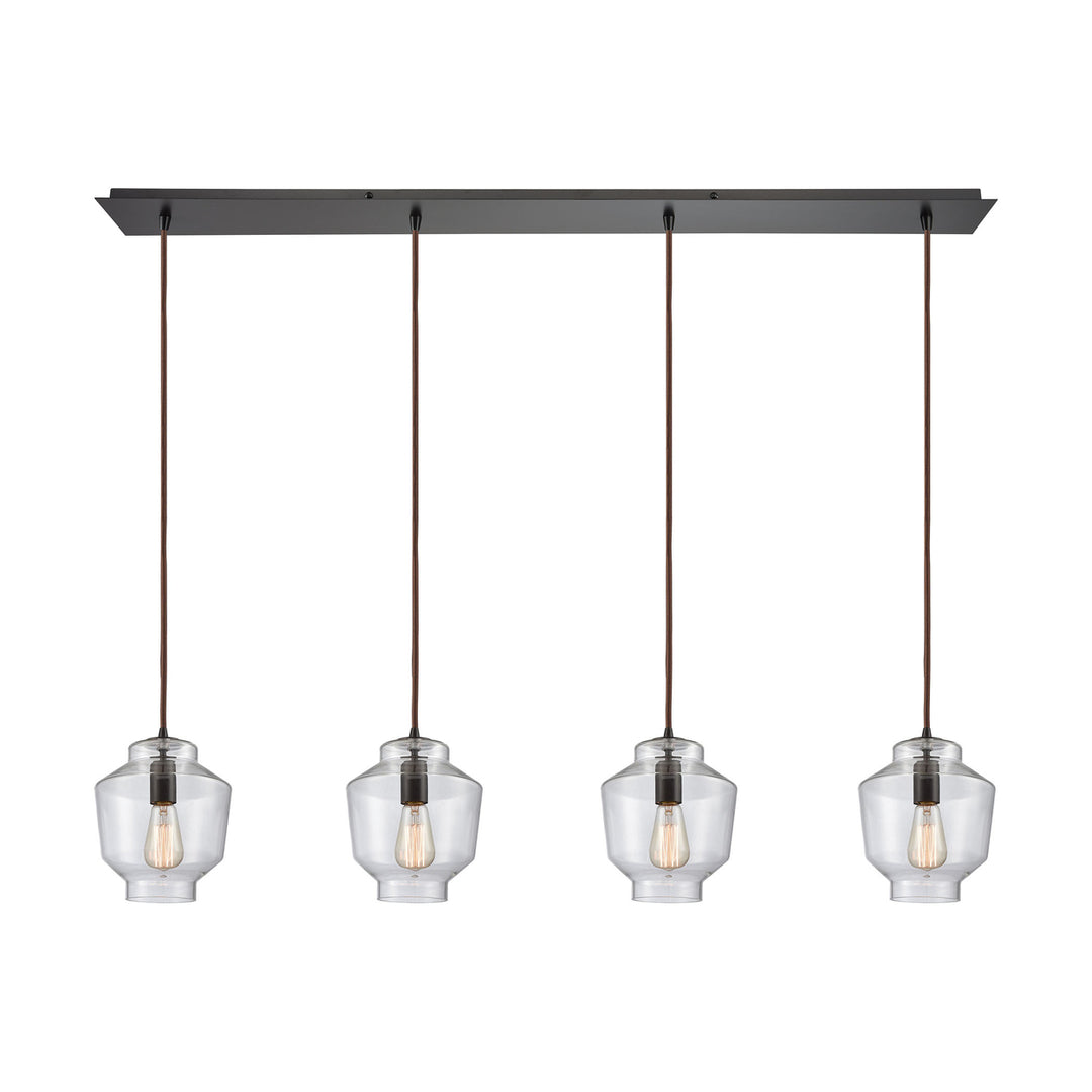 Barrel 4-Light Linear Pendant Fixture in Oil Rubbed Bronze with Clear Blown Glass Image 1