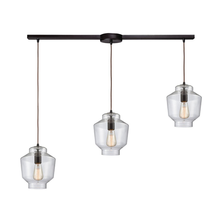 Barrel 4-Light Linear Pendant Fixture in Oil Rubbed Bronze with Clear Blown Glass Image 3