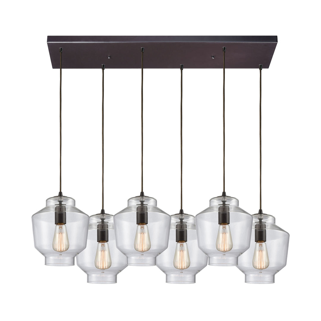 Barrel 4-Light Linear Pendant Fixture in Oil Rubbed Bronze with Clear Blown Glass Image 4