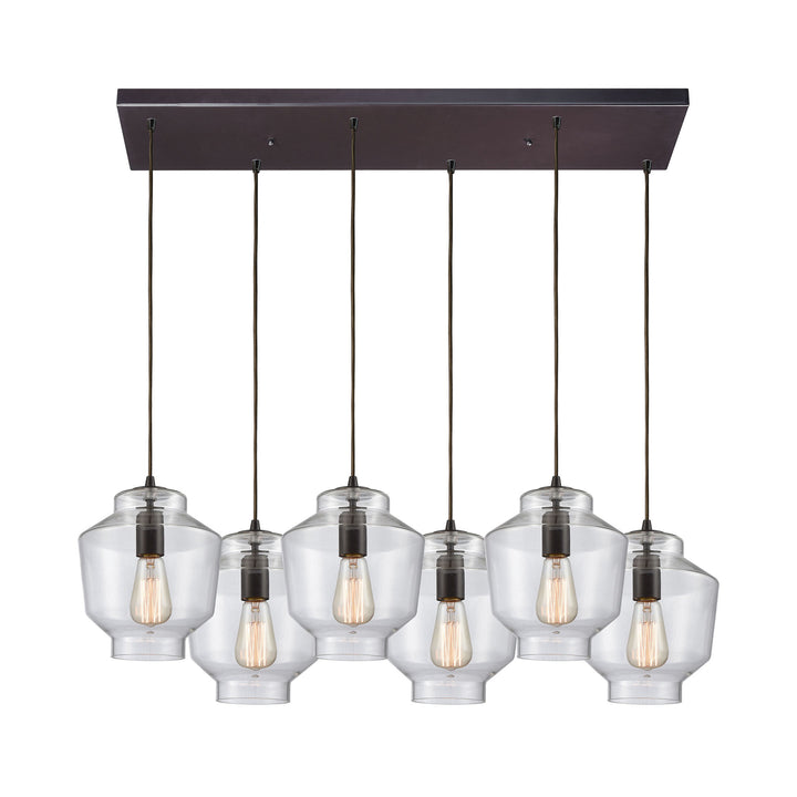 Barrel 4-Light Linear Pendant Fixture in Oil Rubbed Bronze with Clear Blown Glass Image 4