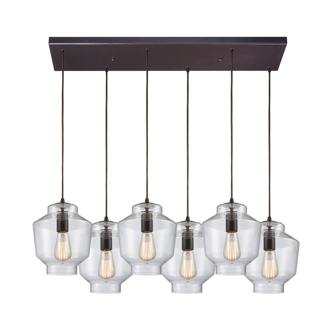 Barrel 4-Light Linear Pendant Fixture in Oil Rubbed Bronze with Clear Blown Glass Image 1