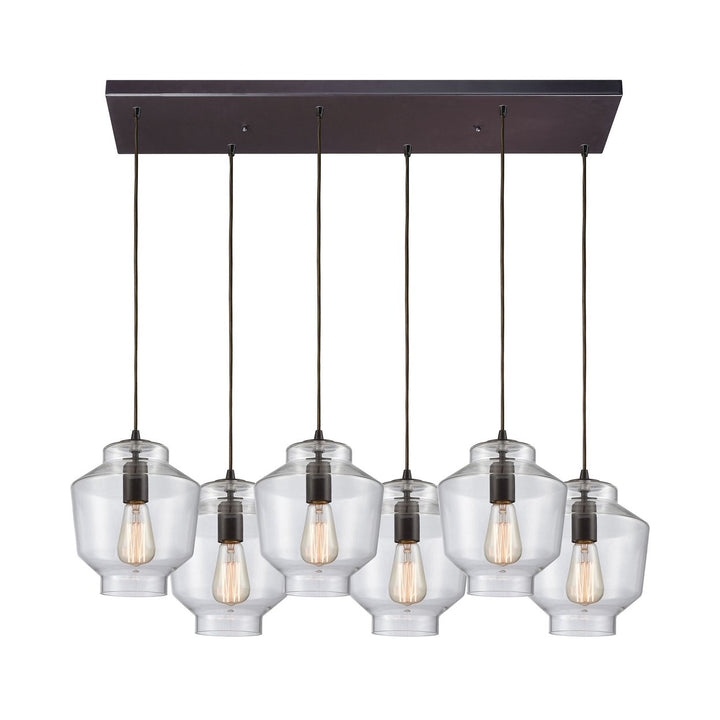 Barrel 4-Light Linear Pendant Fixture in Oil Rubbed Bronze with Clear Blown Glass Image 1