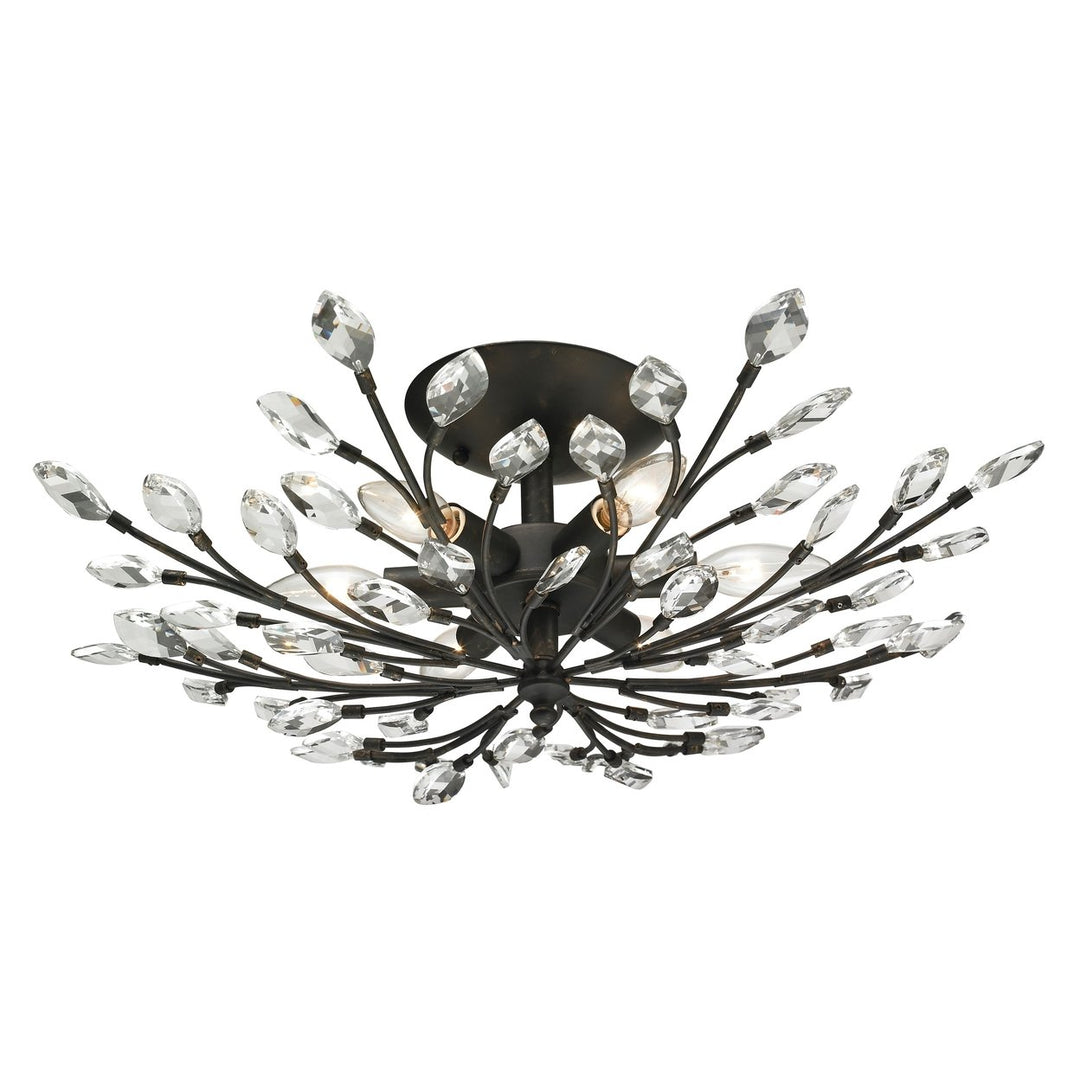 Crystal Branches 24 Wide 6-Light Semi Flush Mount - Burnt Bronze Image 1