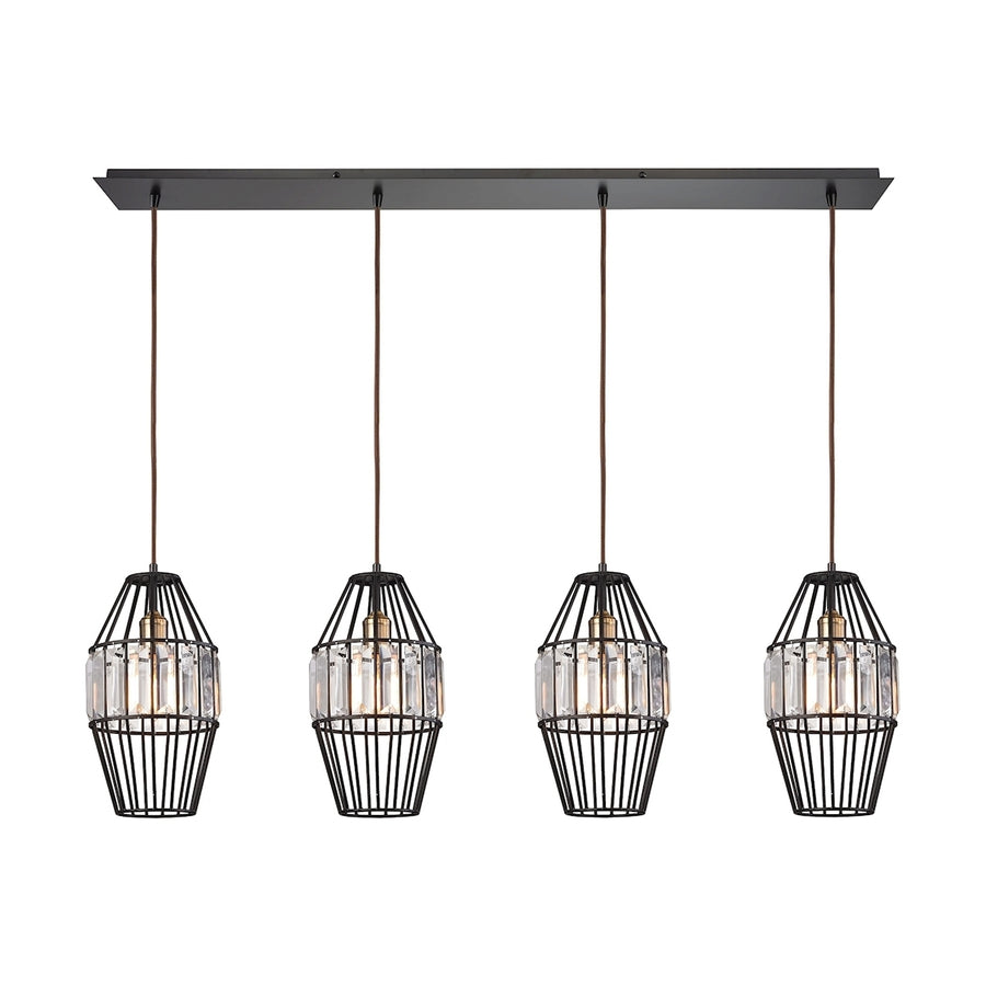 Yardley 4-Light Linear Pendant Fixture in Oil Rubbed Bronze with Clear Crystal on Wire Cages Image 1