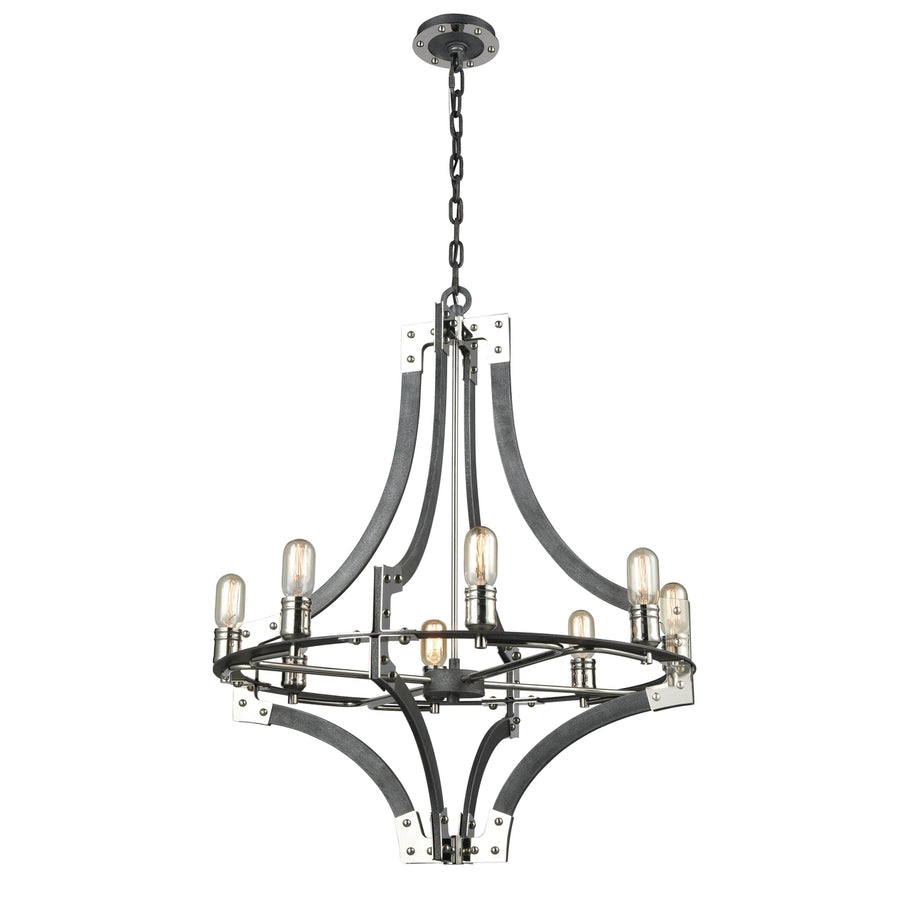 Riveted Plate 28 Wide 8-Light Chandelier - Silverdust Iron Image 1