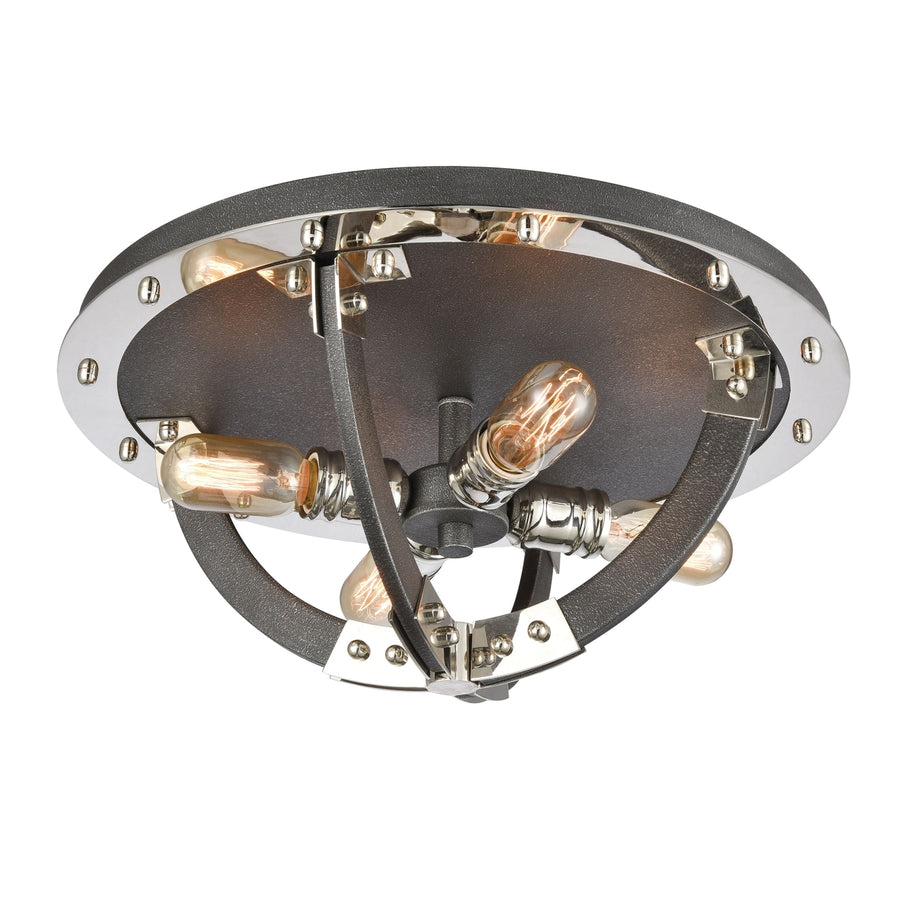 Riveted Plate 19 Wide 4-Light Flush Mount - Silverdust Iron Image 1