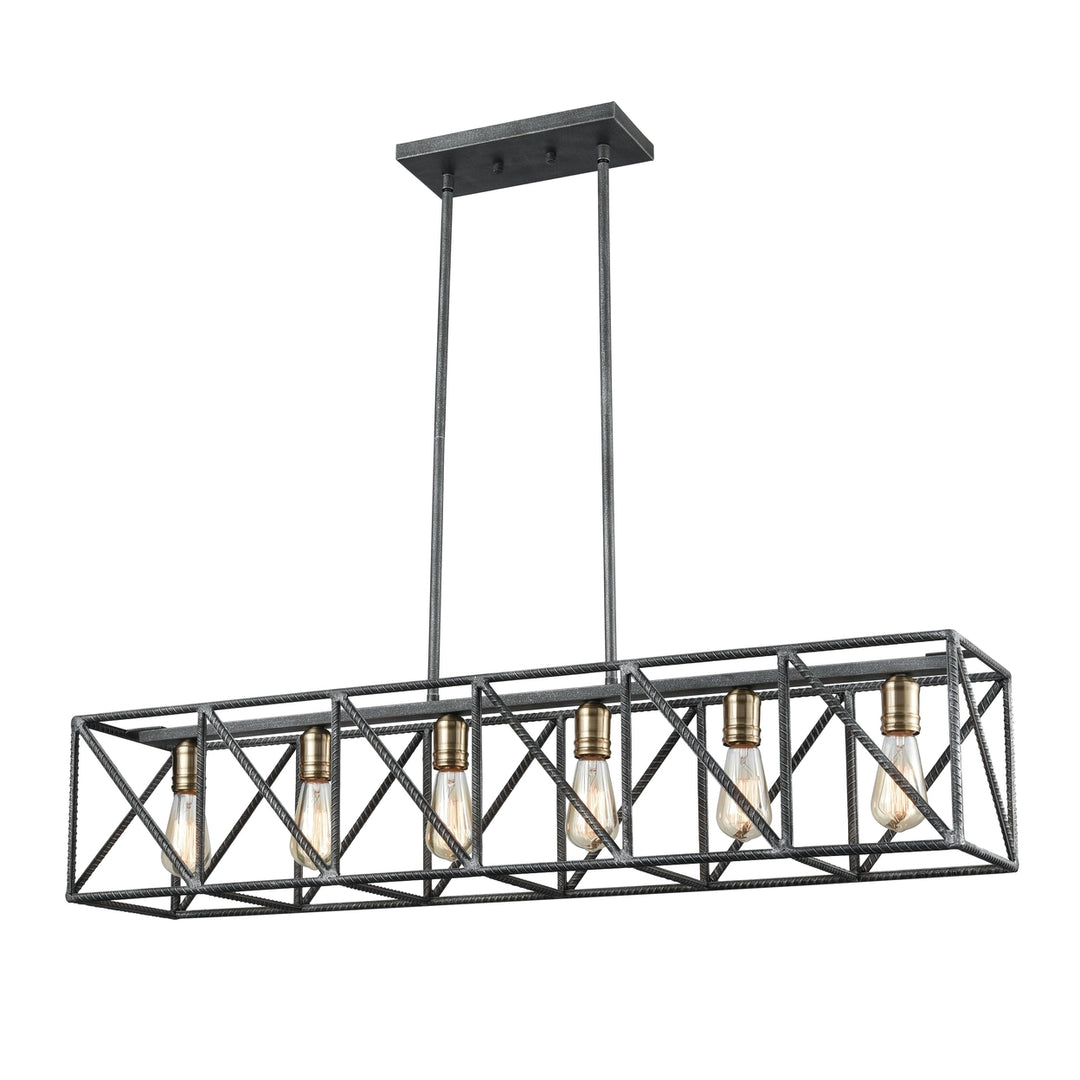 Crossbar 42 Wide 6-Light Linear Chandelier - Silverdust Iron Image 1