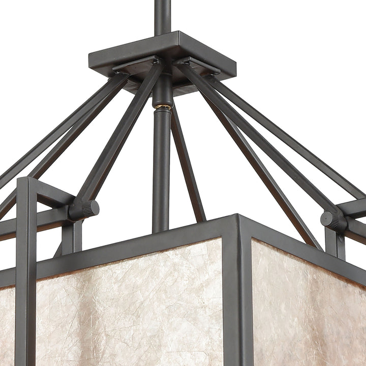 Stasis 3-Light Chandelier in Oil Rubbed Bronze with Tan and Clear Mica Shade Image 5