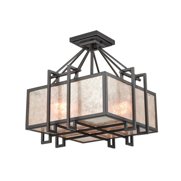 Stasis 3-Light Chandelier in Oil Rubbed Bronze with Tan and Clear Mica Shade Image 6