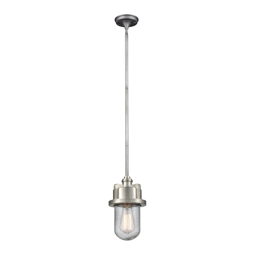 Briggs 1-Light Mini Pendant in Weathered Zinc and Satin Nickel with Seedy Glass Image 1