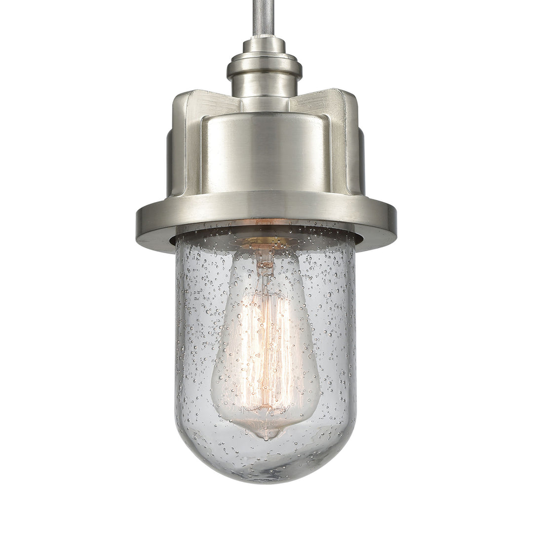 Briggs 1-Light Mini Pendant in Weathered Zinc and Satin Nickel with Seedy Glass Image 4