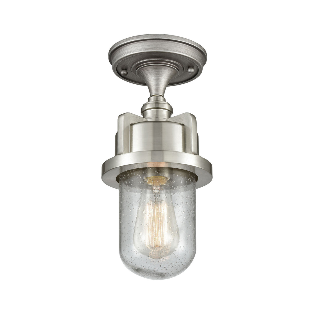 Briggs 1-Light Mini Pendant in Weathered Zinc and Satin Nickel with Seedy Glass Image 5