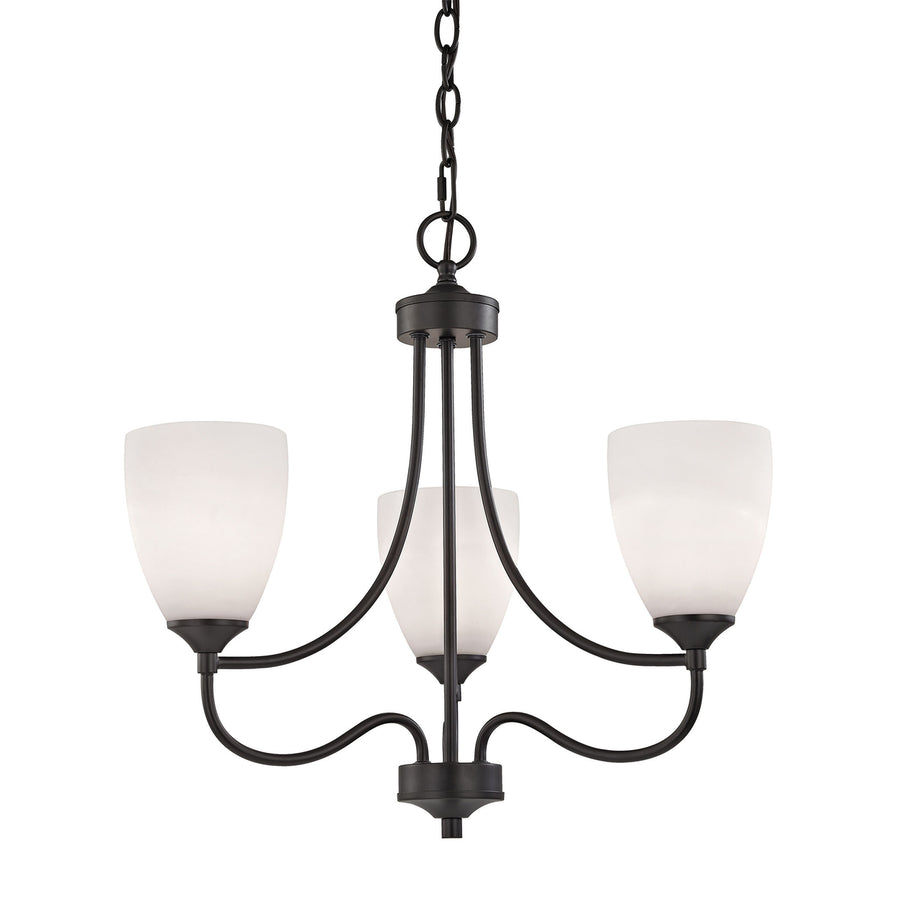 Arlington 3-Light Chandelier in Oil Rubbed Bronze with White Glass Image 1