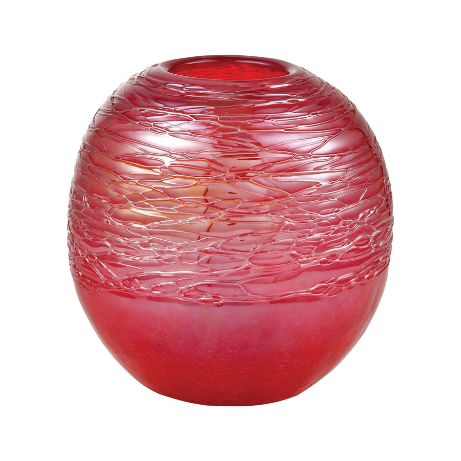 Cerise Ball Vase - Crimson Ice Crackle Finish Image 1