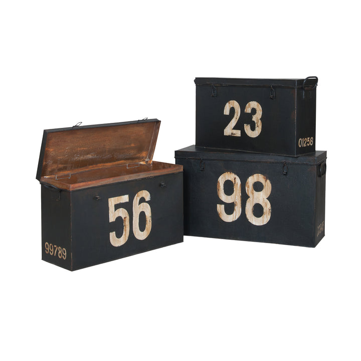 Antique Tin Boxes In Signature Black With White Graphics - Set of 3 Image 1