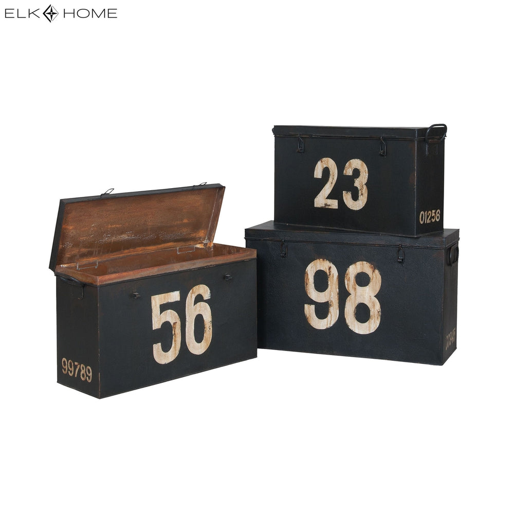 Antique Tin Boxes In Signature Black With White Graphics - Set of 3 Image 2