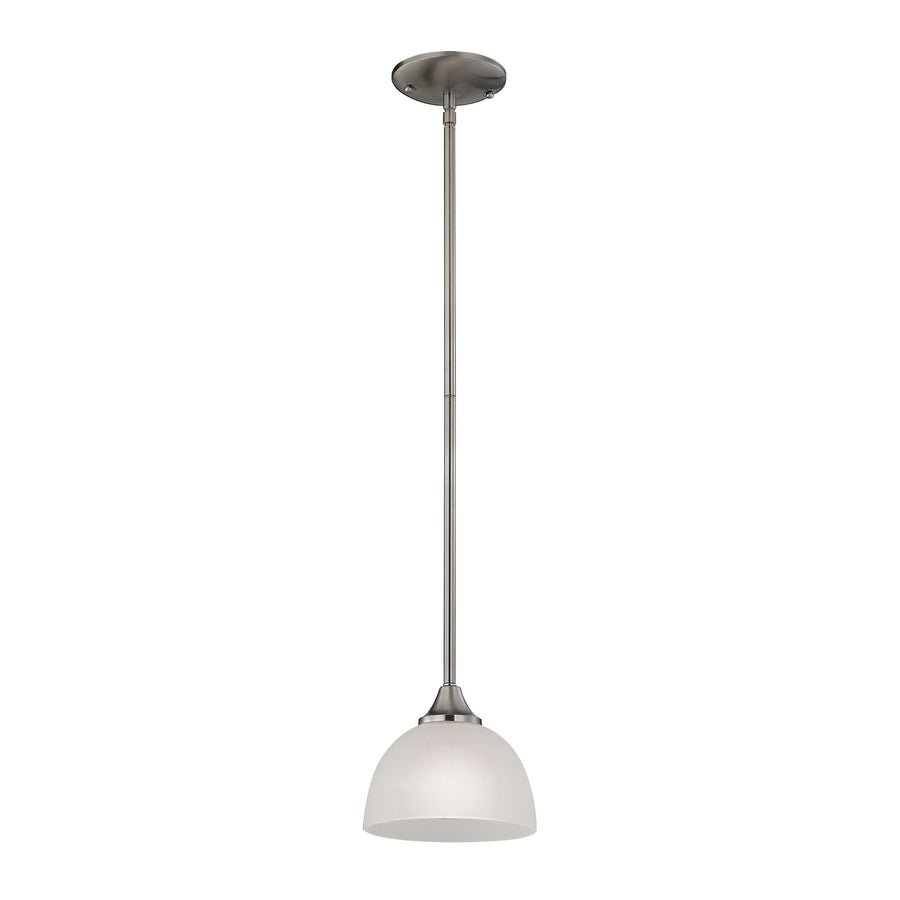 Bristol Lane 1-Light Mini Pendant in Brushed Nickel with White Glass Image 1